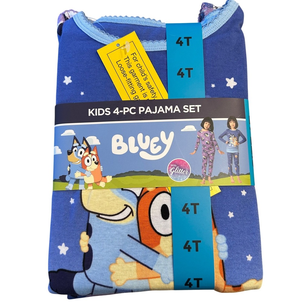 NWT Disney Bluey Kids 4-Piece Pajama Set Size 4 Long Sleeve Cotton Spring PJs